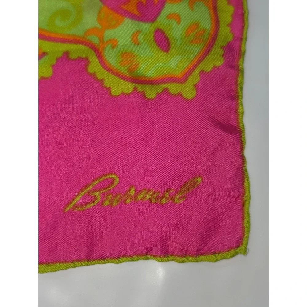 Burmel Vintage Silk Scarf Hot Pink Lime Green Psychedelic Paisley Oblong 60x14.5